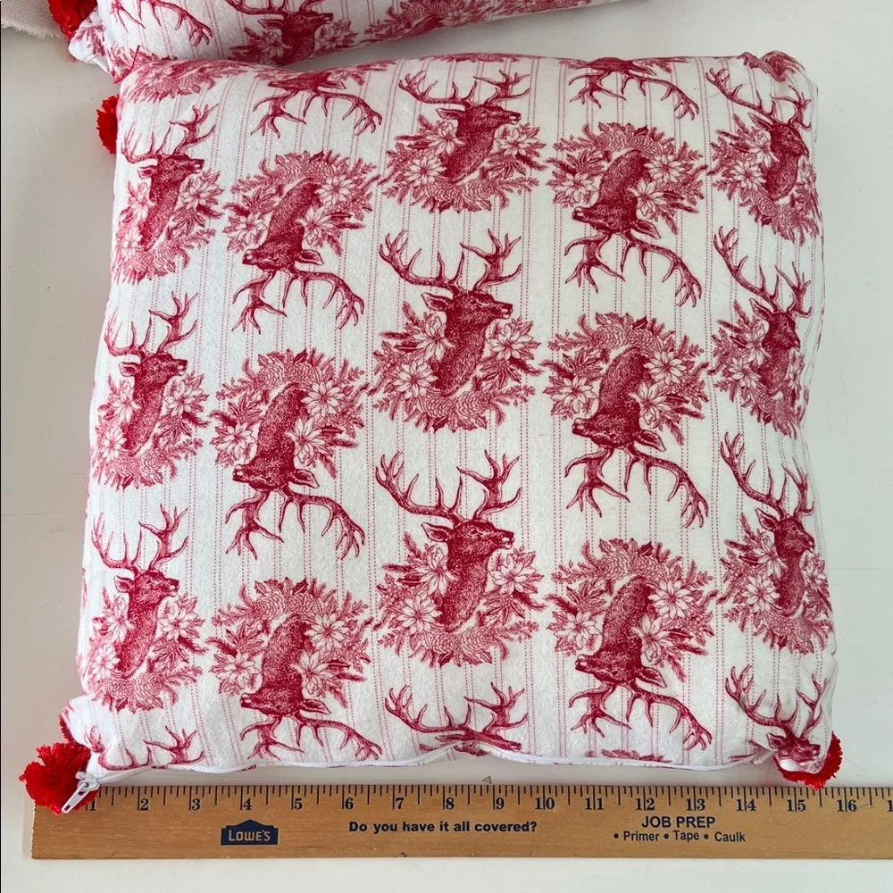 Handcrafted Red Reindeer Holiday Throw Pillow Set